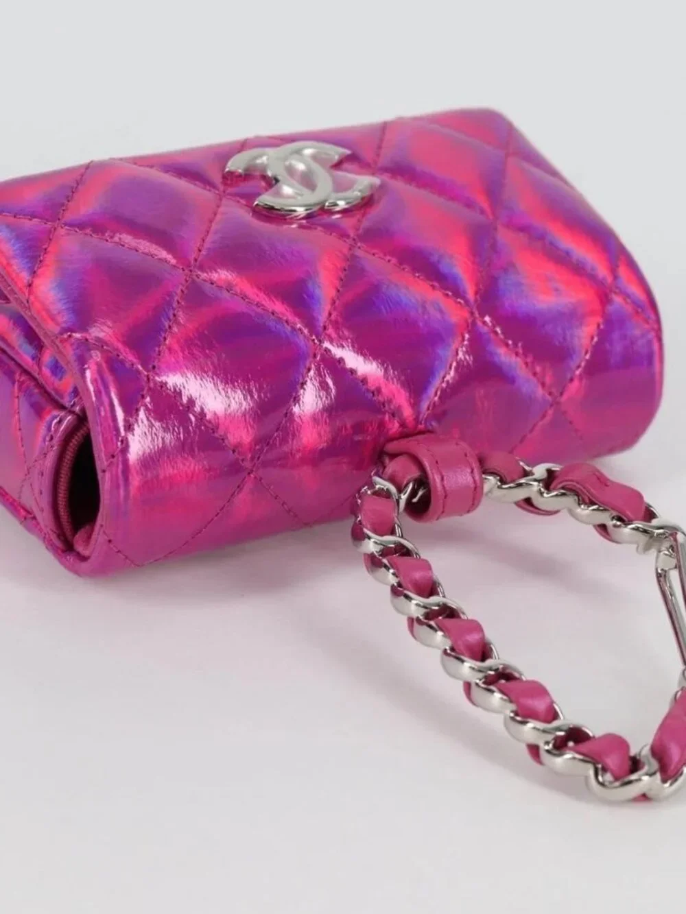CHANEL Matelasse Pouch Patent leather Pink Silver CC Auth bs29324SM